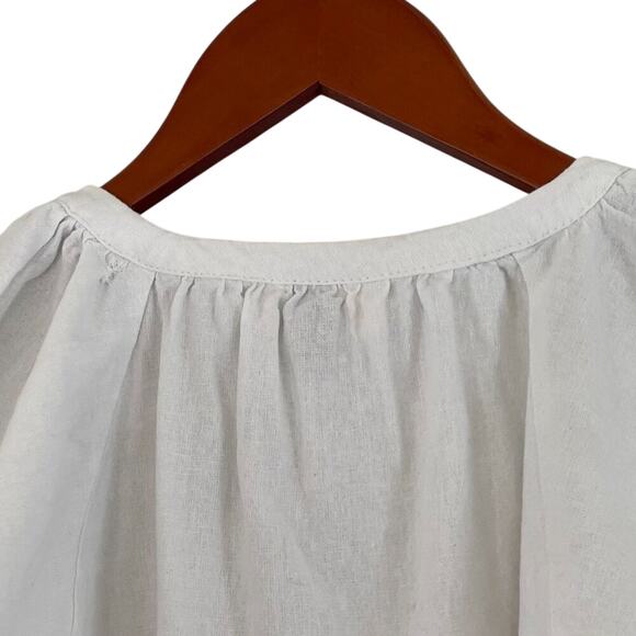 White Linen Blend Short Ruffle Sleeve V-Neck Blouse/Top, Size XS - Picture 4 of 11